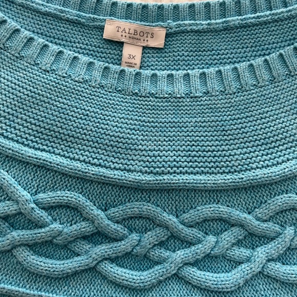 Fair Isle sweater by Talbots, light turquoise color, 2X - Picture 2 of 4